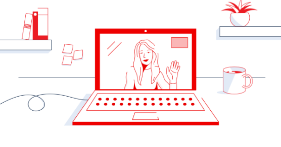 Ilustração de uma pessoa amigável em uma tela de laptop