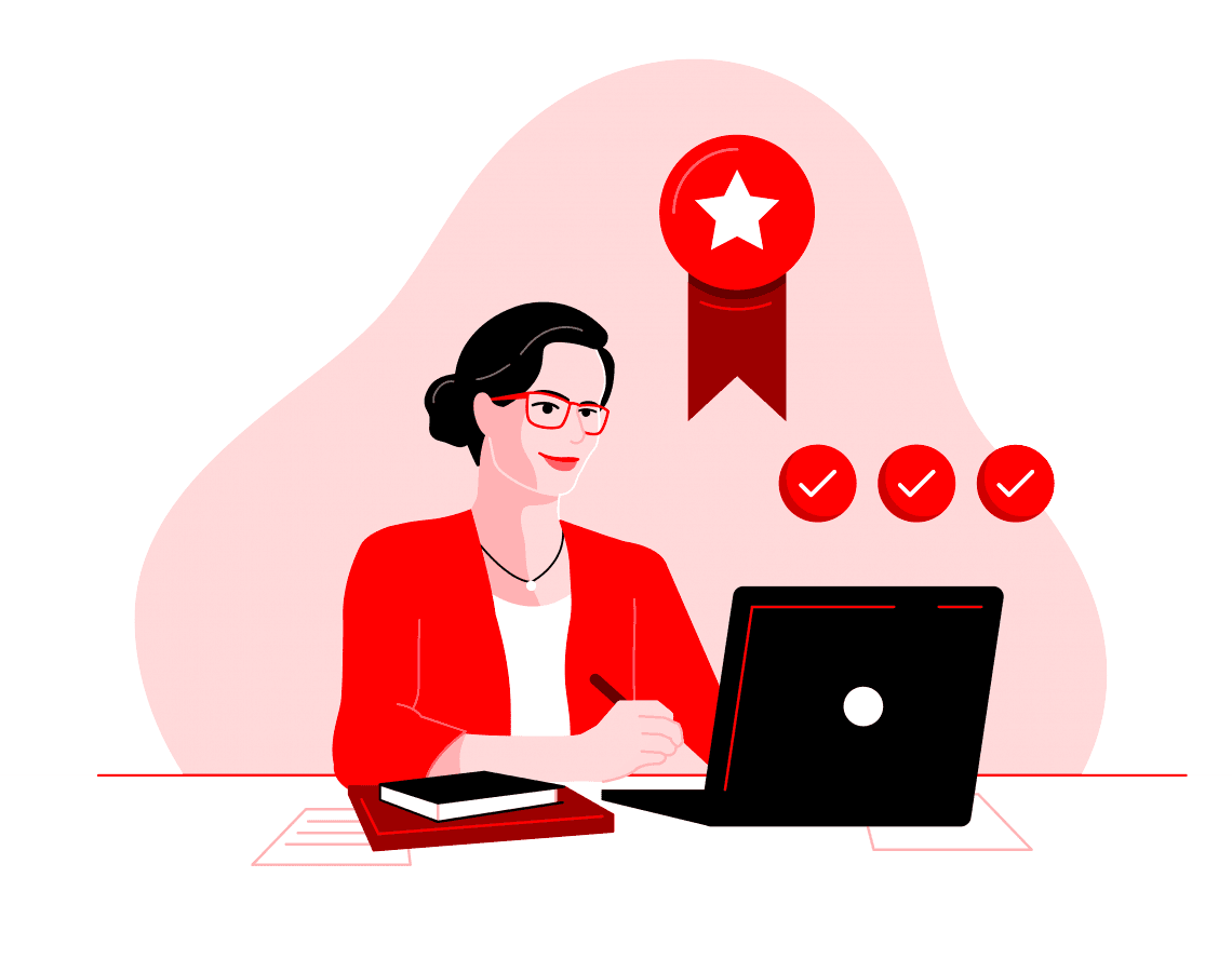Illustration of woman studying for certification