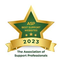 Gold and green star with text ASP best support websites of 2023